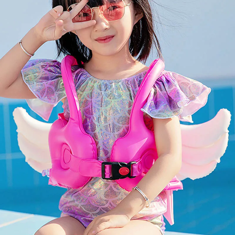 

2021cute inflatable baby Angel Wings float swimming ring kids Foam safety life jacket Sleeves Armlets children swim Accessories