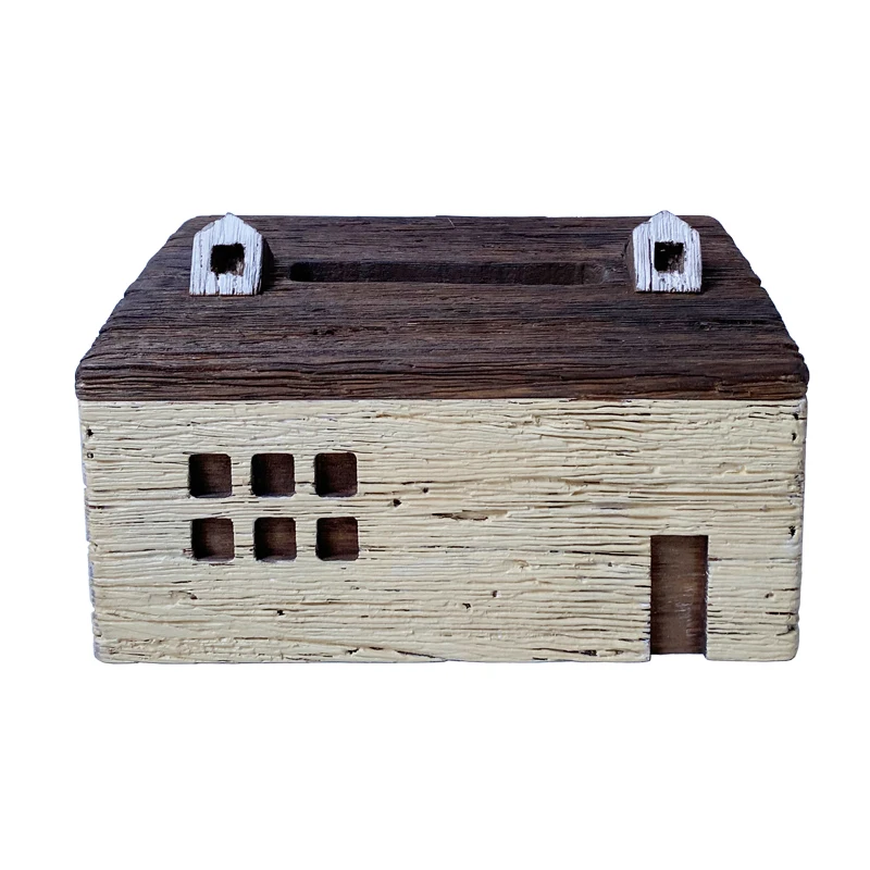 American style wood tissue box in the shape of colorful house retro cute decoration arts and crafts