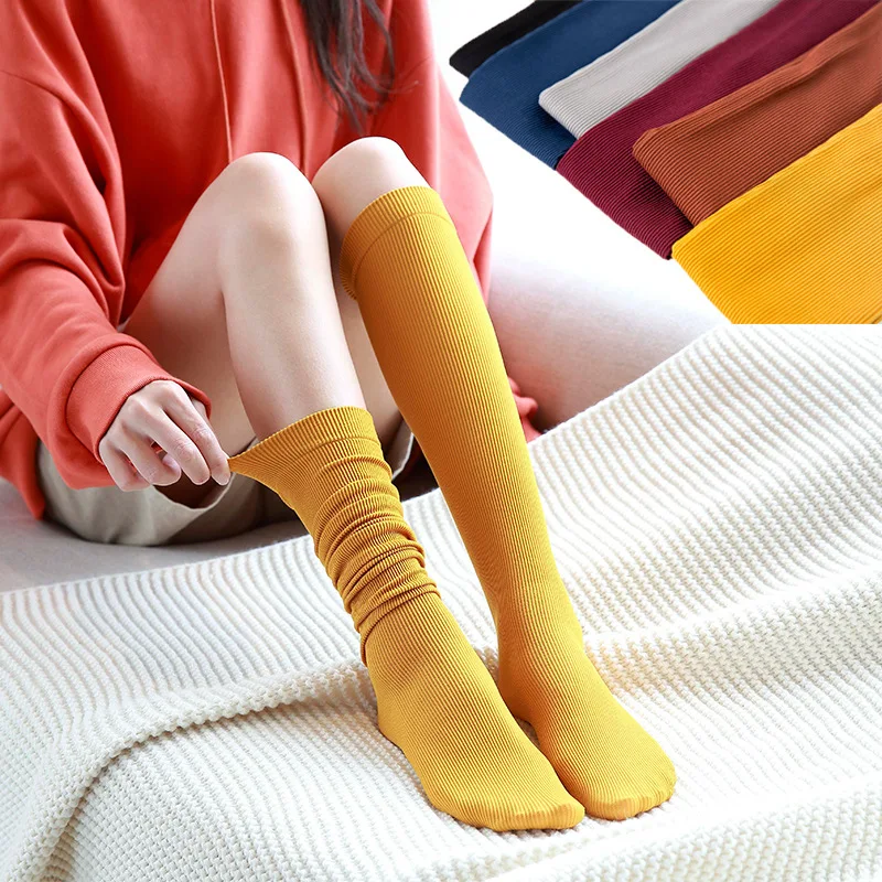 Spring and Summer thin Women Socks Ginger knee-high Stockings for Ladies Girls JK black thin leg medium Nylon Vertical stripe