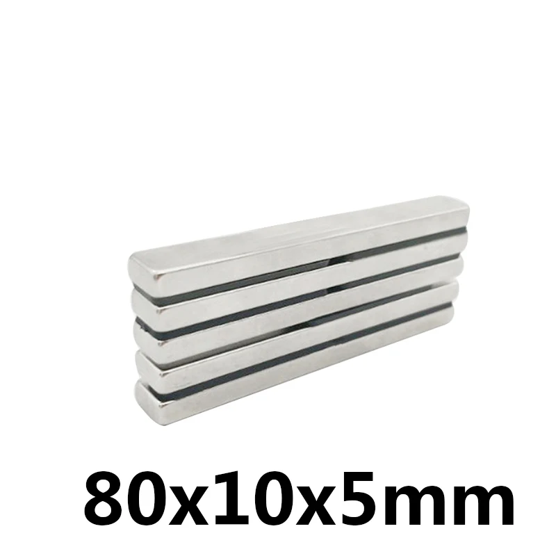 

2/5/10/20pcs 80*10*5mm Super Strip N35 Big sheet Magnets 80x10x5mm Neodymium Magnet Permanent NdFeB Strong Magnets