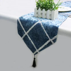 1PC Flannel Table Runner Sequins Lattice Table Runner Tassels Fashion For Wedding Home Christmas New Year Party Table Decoration