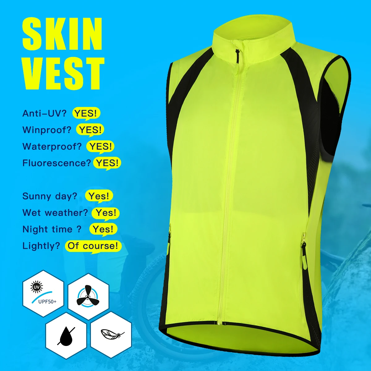 QUESHARK Men Reflective Windproof Waterproof Cycling Vest Sleeveless Quick Dry Breathable Bike Bicycle Running Jersey Gilet