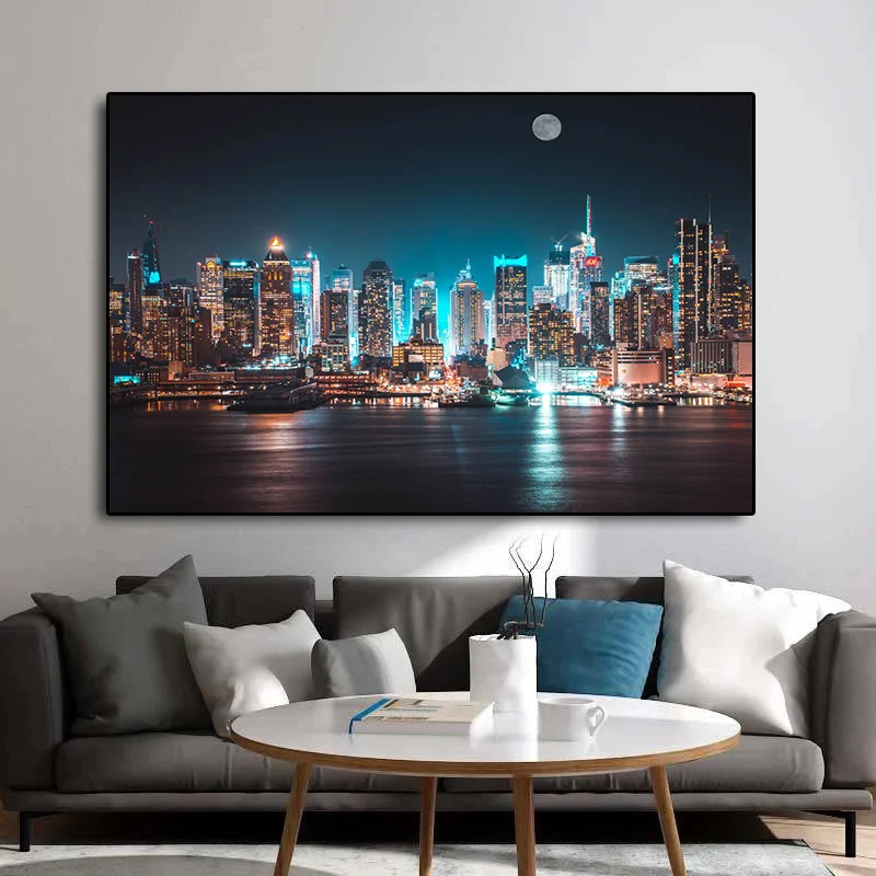 New York Skyline Night Landscape Canvas Paintings Photography Photos Posters and Prints Wall Art Pictures for Home Wall Decor