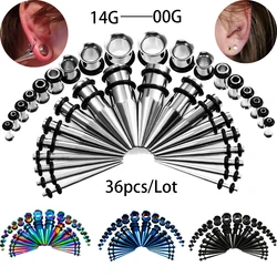 36Pcs/Lot 14G-00G Ear Gauges Stretching Kit Tapers Plugs Eyelets Stainless Steel Tapers and Plugs Expander Set Body Piercings