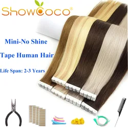 ShowCoco-Mini cinta en extensiones de cabello humano, cabello Remy virgen Natural, doble cara, trama de piel Real, Balayage, 2-3 años