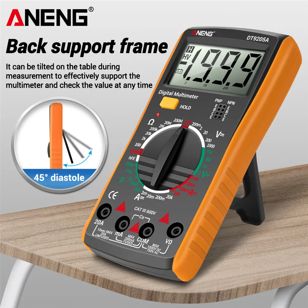 มัลติมิเตอร์แบบดิจิตอล Professional Ic TesterAC/DC เครื่องทดสอบ HFE Ohm ความจุ Testert เครื่องมือ DT9205A