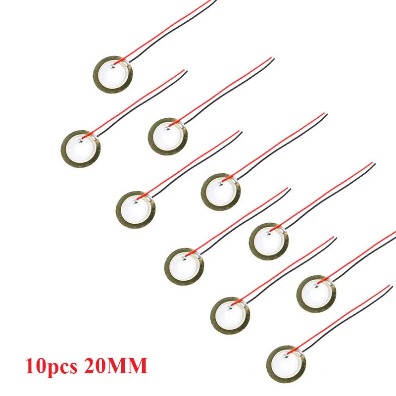 10Pcs Piezoelectric Piezo Ceramic Wafer Plate Dia 20mm For Buzzer Loudspeaker Sensor with Wire