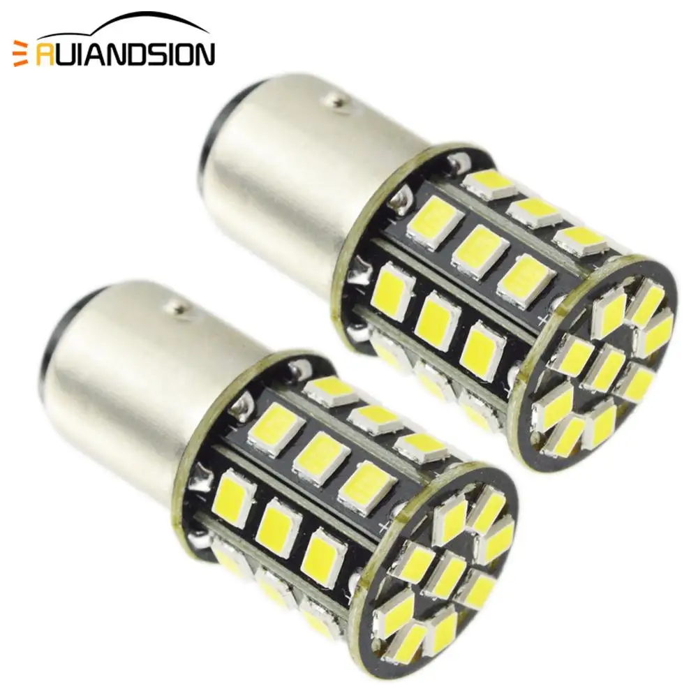 2x 0.35A Auto LED 1157 BAY15D P21/5 W BAZ15D 4 W Blanco/rojo/amarillo 12 V 12 V 24 V P21/4 W luz del coche 2835 33SMD sin polaridad función Dual