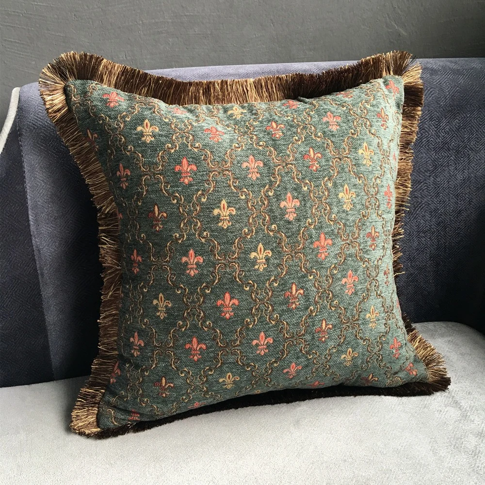 Classic Home Vintage Cushion Cover Small Flower Dark Green Soft Chenille Throw Woven Sofa Decorative Pillow Case 45x45cm