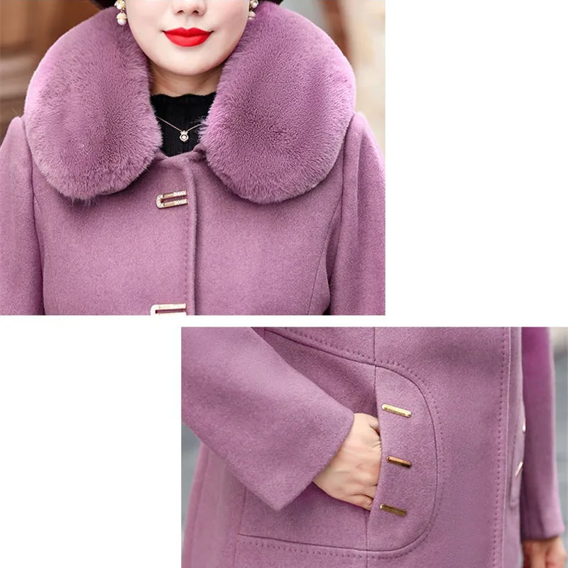 Winter Woolen Coat Mid-Length Thickened With Cotton Western-Style Middle-Aged Elderly Women Autumn Winter Woolen Jacket M327