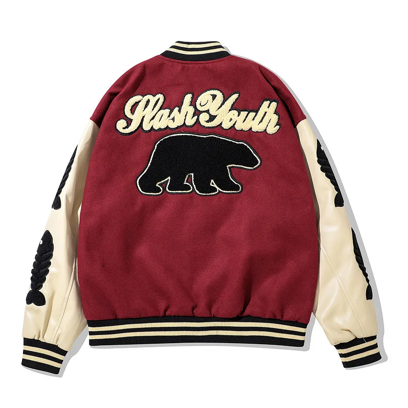 MINDYGOO High Quality Custom Logo Factory Embroidered Leather Sleeves Vintage Baseball Jerseys Patchwork Jackets For Women