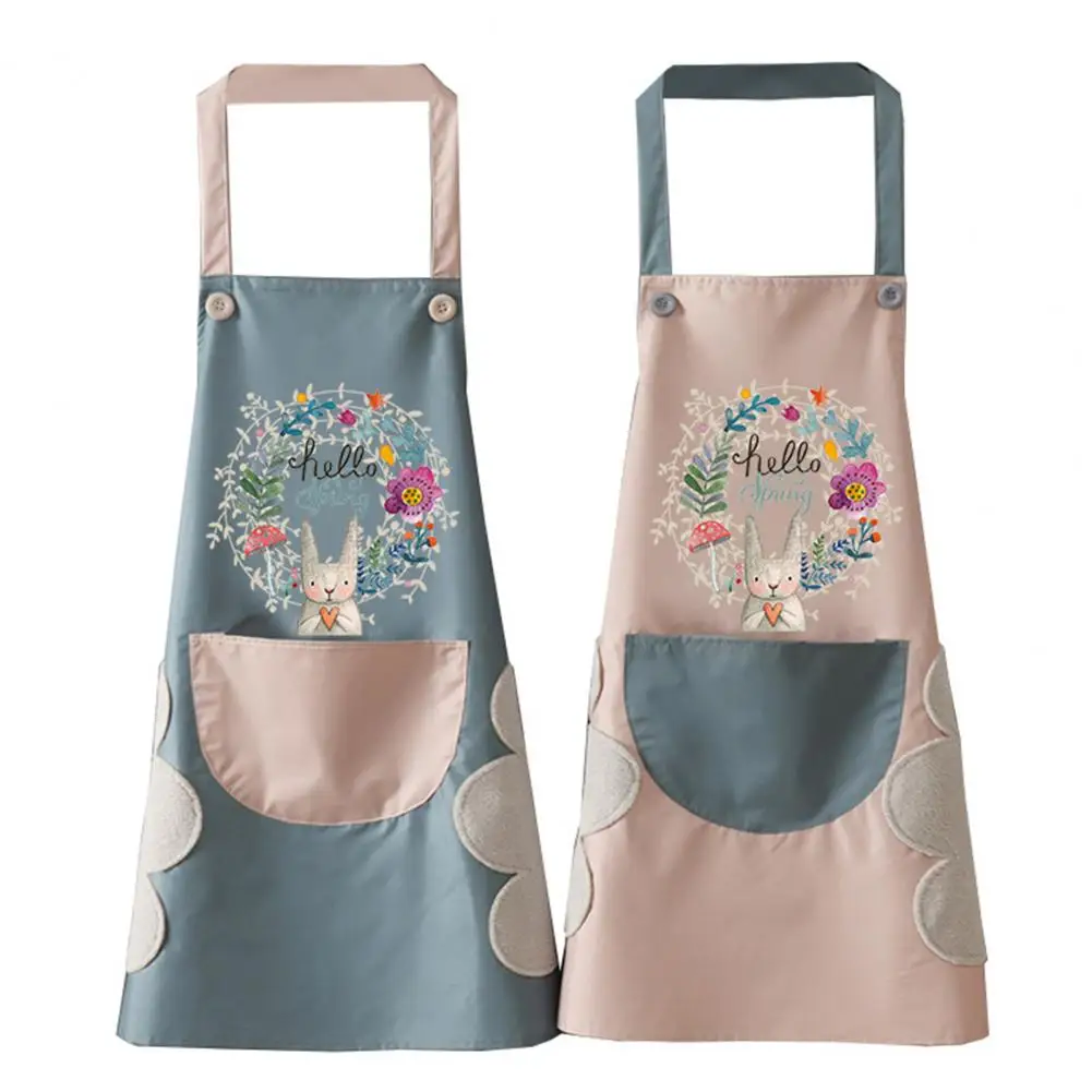Print PVC Sleeveless Apron Wipeable Waterproof Oil-Proof Cartoon Wreath Rabbit Kitchen Nail Shop Apron For Women Baking Mats