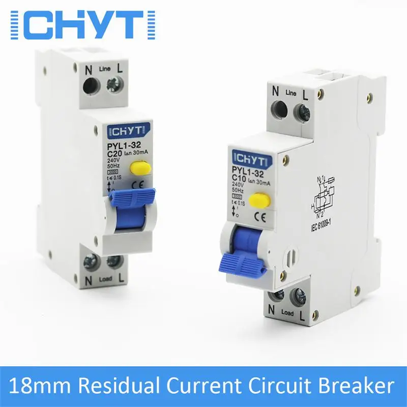 18MM 230V RCBO 1P+N Residual Current Differential ELCB RCD RCBO Automatic Circuit Breaker With Over Current Leakage Protection