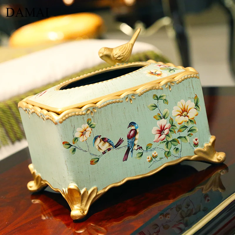 Bird Tissue Boxes Golden Animal Napkin Holder Decorative Painted Flowers Ceramic Paper Storage Box Living Room Decoration