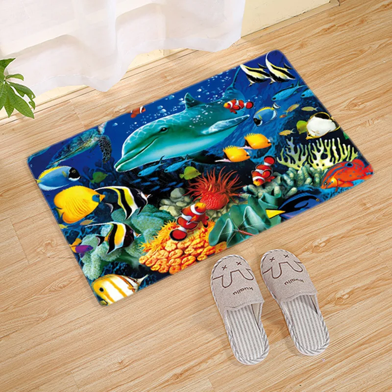 Undersea World Doormat Bathroom Kitchen Floor Mat Door Rugs Nordic Fish Dolphin Carpet Non-Slip Mat 3 Sizes felpudo paillasson