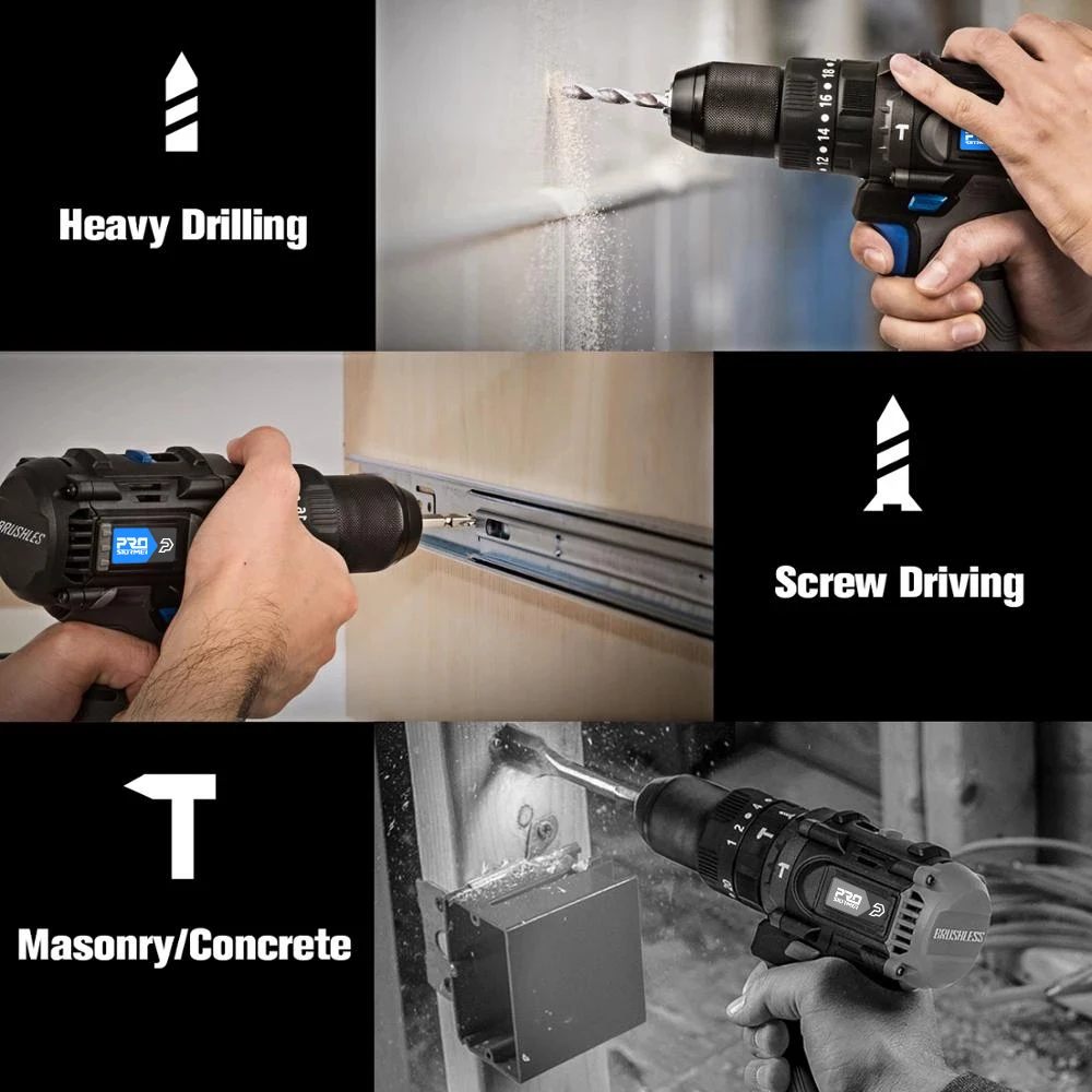 20V Brushless Hammer Drill 60NM Impact Electric Screwdriver Steel/Wood/Masonry Tool Bare Power Tool By PROSTORMER