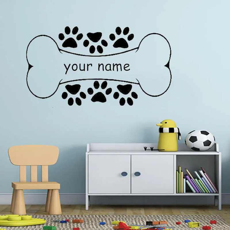 Dog Bone Wall Decal Personalized Custom Name Pets Paw Vinyl Window Sticker Kids BedroomStore Interior Decor Art home decoration