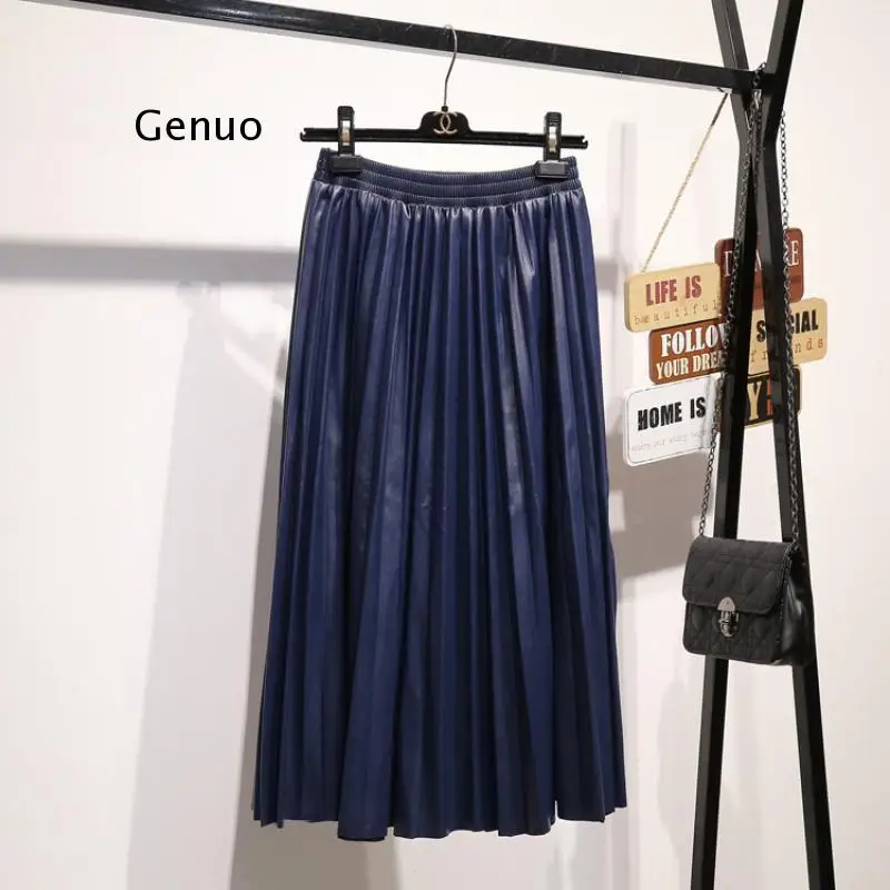 Autumn Winter Women Pleated Skirts 2021 Vintage High Waist Solid Velvet Skirt Casual Work Wear Midi Skirt