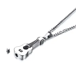 Guitar Pendant Necklace for Men Stainless Steel Ashes Memorial Unisex Jewelry