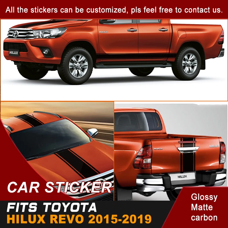 

5 pieces stripe hood side door and tail door graphic Vinyl car stickers custom fit for toyota hilux 2015 2016 2017 2018 2019