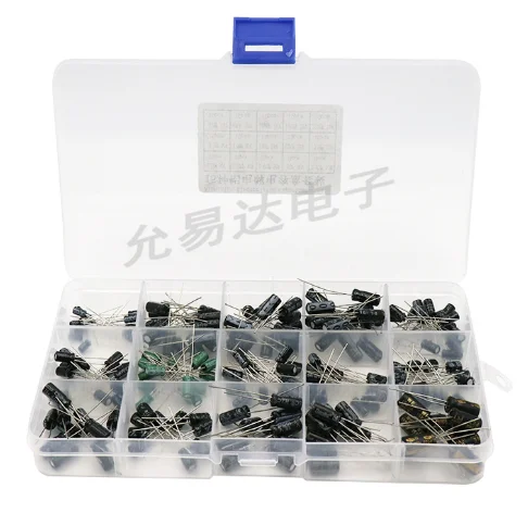 15Values 200Pcs/lot 0.1UF-220UF Aluminum Electrolytic Capacitors 16-50V  Electrolytic capacitor Assorted kit + box