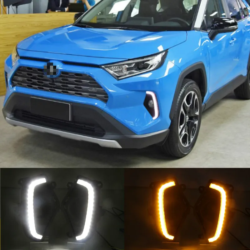 

For Toyota RAV4 2019 2020 Yellow Turn Signal Function Waterproof ABS 12V Car DRL LED Daytime Running Light With Fog Lamp Hole