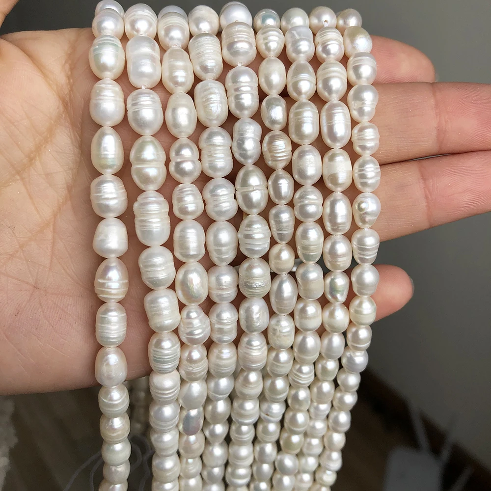 Rice Shape White Freshwater Pearl Beads Loose Spacer Pearls Beads For DIY Women Handmade Bracelet Charms Accessories 15''inches