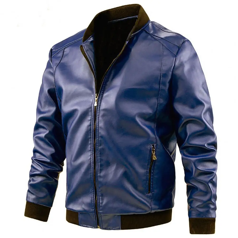 Solid Color leather jacket Men Bomber Coat Zipper Faux Leather Winter Coat Men Jacket chaquetas hombre кожаная куртка мужская