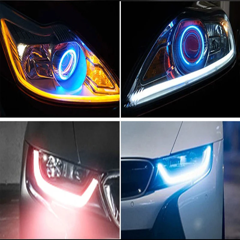 2pc DRL White turn Yellow 30/45/60cm Flexible strips Turn Signal Brake Daytime Running Light LED Tube Style AUTO Waterprrof 12V