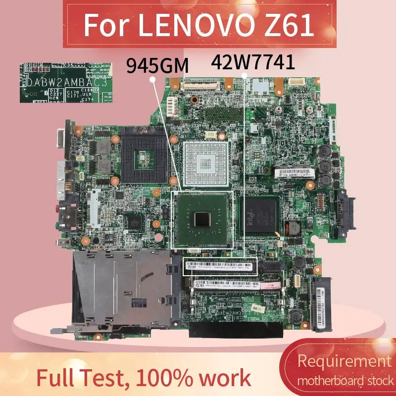 42W7741 Laptop motherboard For LENOVO T61 T60 Notebook Mainboard DABW2AMBAC3 945GM DDR3