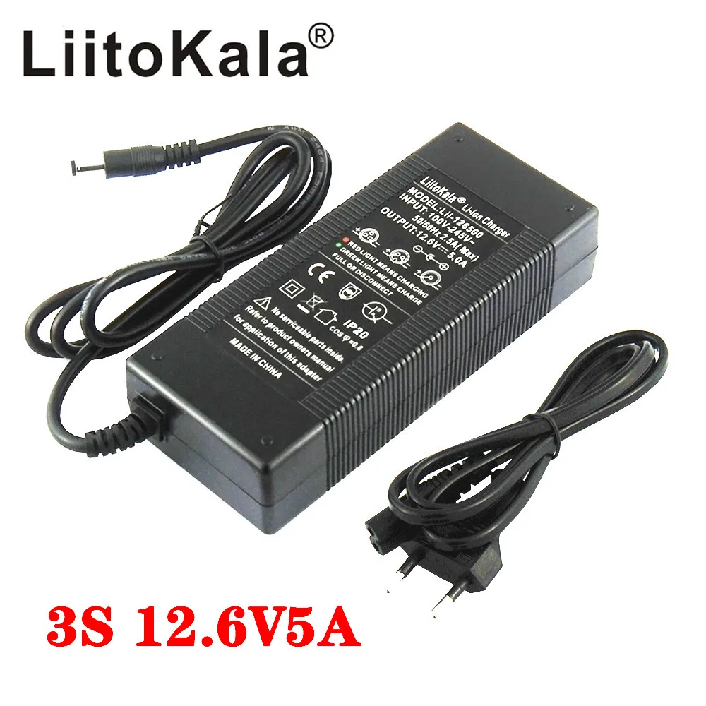 LiitoKala-paquete de baterías de 12V, 24V, 36V, 48V, 60V, 2A, 33/6S, 7S, 10S, 13S, 16S, 18650, CC de 5,5x2,1mm