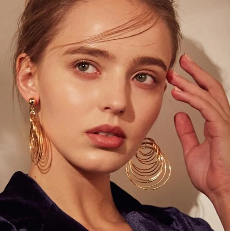Earrings for women crystal oorbellen hangers statement chain pendientes largos ear circle tassel trendy geometric Euro-American