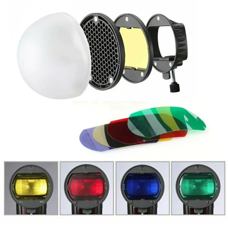 Adaptador de montaje magnético Universal, Reflector de rejilla con 4 filtros de Gel de Color, bola difusora, Control de Flash y Speedlight
