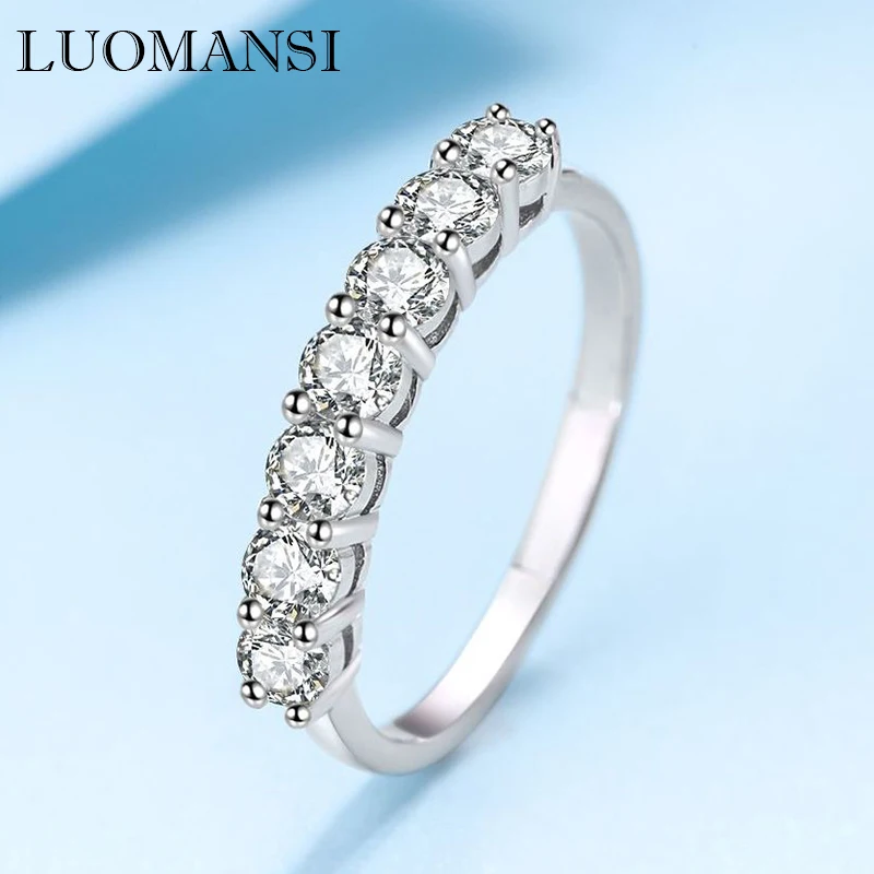 Luomansi 3MM 7 Natural Moissan Diamond Rings Tested by Diamonds Women's Anniversary Cocktail Party Wedding High Jewelry