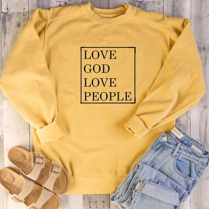 

Spring Autumn Fleece Sweatshirts Quote Top Love God Love People Women Fashion Printed Sweatshirts Casual Funny Hoodies