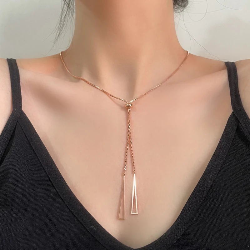 Nieuwe 925 Sterling Zilver Geometrische Driehoek Ketting Voor Vrouwen Verstelbare Sleutelbeen Keten Trui Ketting Touw Ketting Sieraden Geschenken