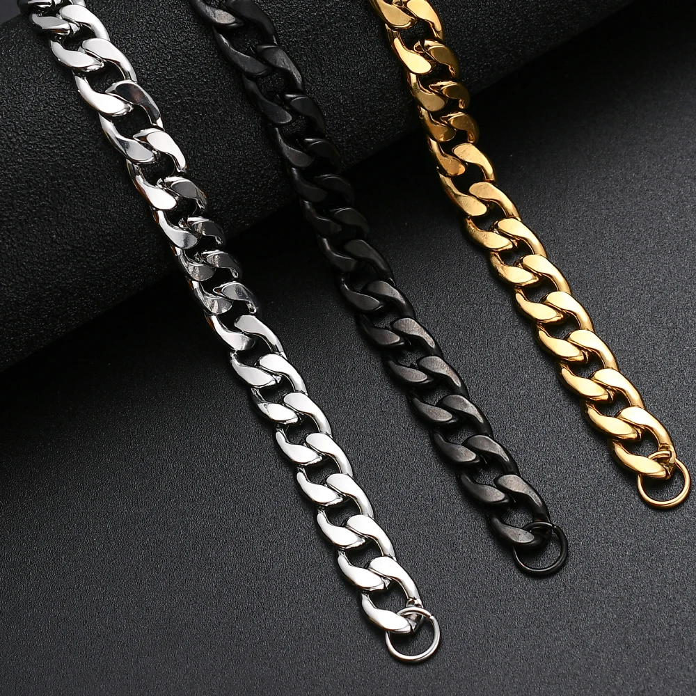 Width 6/8/10mm stainless steel gold black color Link bracelet men's titanium steel Cuban chain bracelet fashion gift jewelry