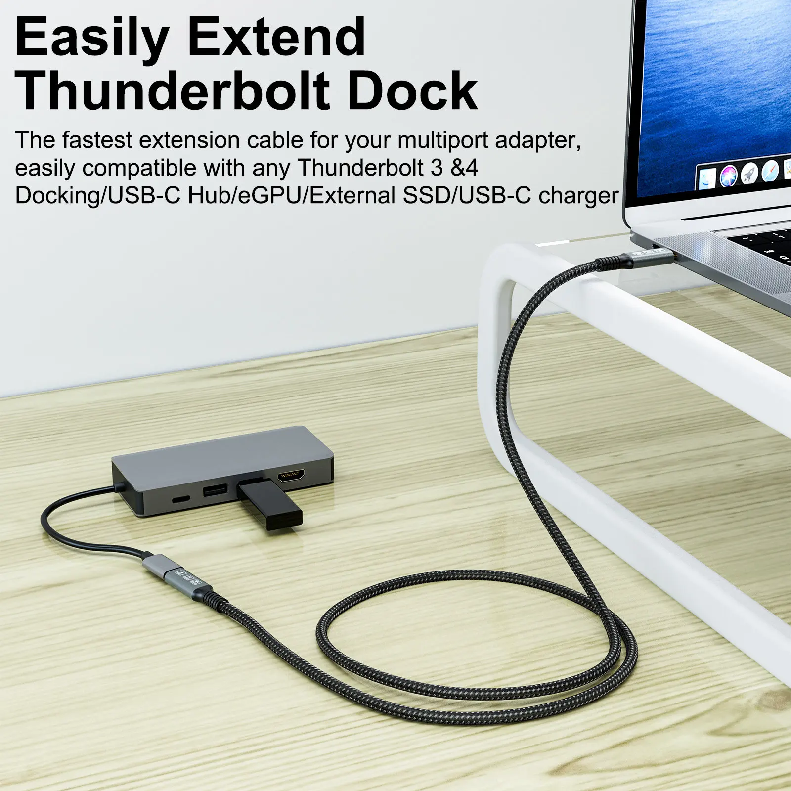 CableDeconn USB4 8K Cable Thunderbolt 4 Compatible USB 4 Type-c Male to Female Extension Cable Ultra HD 8K@60Hz 100W Charging