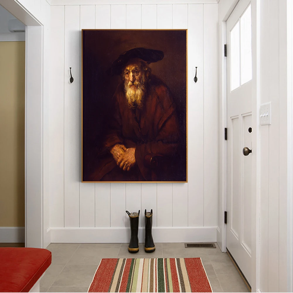 Portrait of an Old Jewish by Rembrandt Canvas Oil Painting Famous Artwork Poster Picture Wall Decor Home Living room Decoration