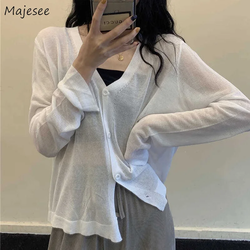 

Cardigan Women New Collection Leisure Students All-match Loose Sunscreen Thin Simple Ulzzang Solid Summer Female Minimalist Cozy