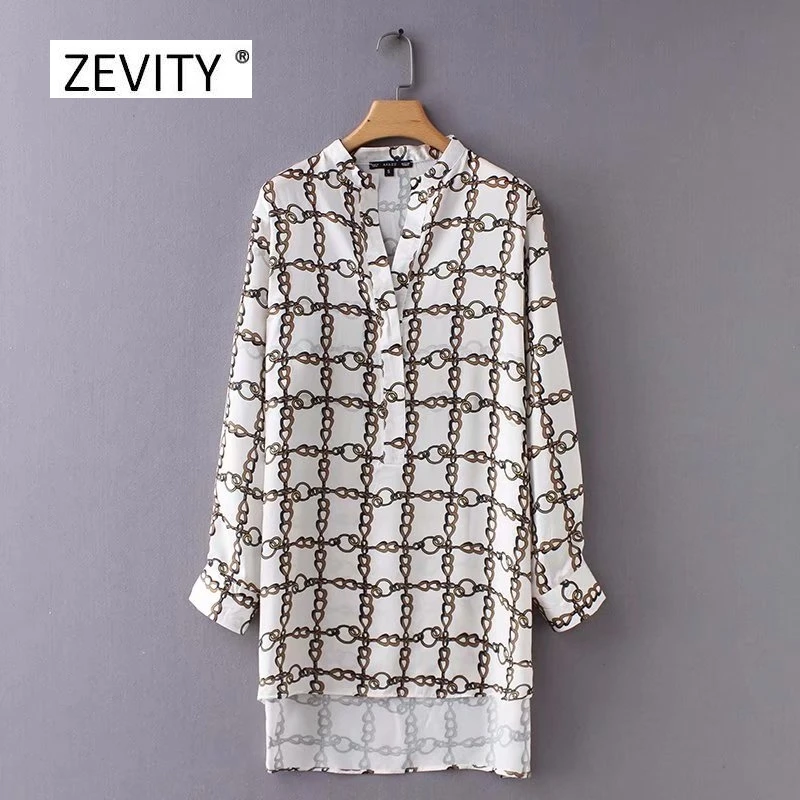 women vintage v neck chain printing long blouse long sleeve autumn chic shirt women retro casual femininas blusas tops LS2608