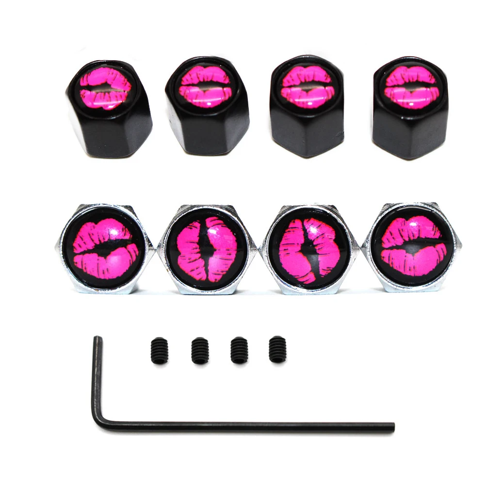 DSYCAR 1Set Car Styling Zinc Alloy Anti-theft Red Lip Style Car Tire Valve Caps Wheel Tires Tire Stem Air Cap Airtight Covers