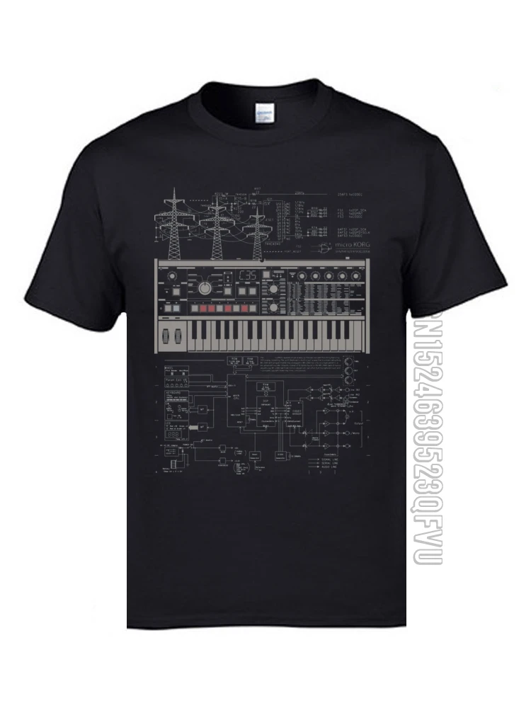 Electron Music Synthesizer Illustration T-Shirts For Men 100% Cotton Music Band Club Tops & Tees Electronic Keyboard AM T-shirts