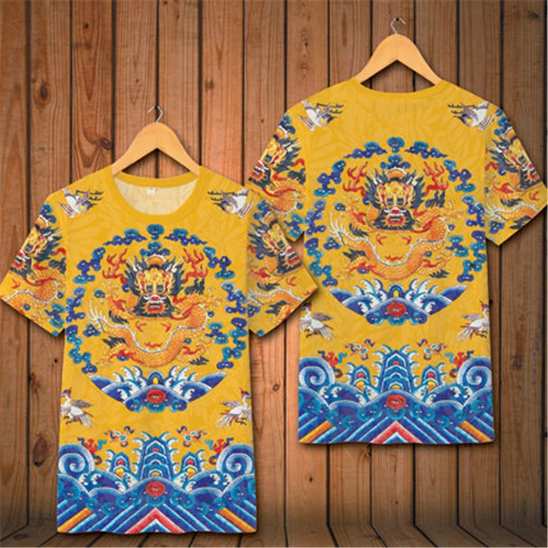 Chinese style Qing Dynasty emperor clothes fashion quality t-shirt Dragon pattern printing Summer 2020 short sleeve t shirt men