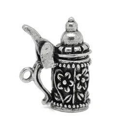 Doreen Box Lovely 10PCs Silver Color Flower Pattern German Beer Stein Charm Pendants 19mm x 18mm (B19703)