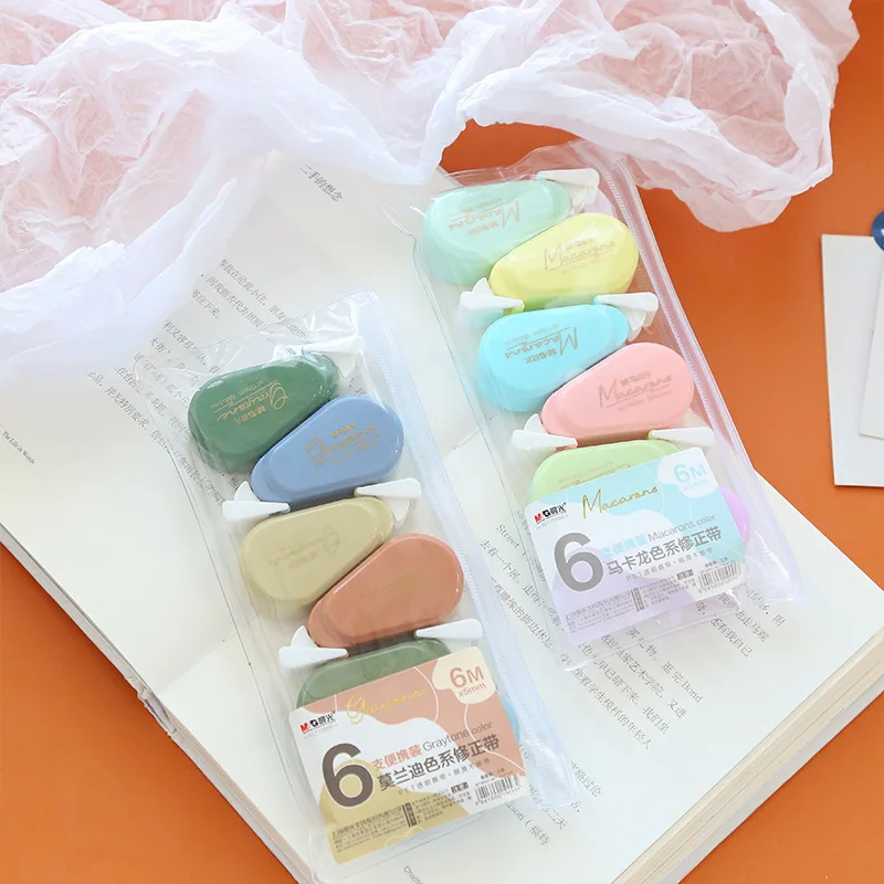 6pcs Mini Correction Tapes Set Macarons Graytone Color Design PET Corrective Tape 5mm*6m for Correcting Office School A6667