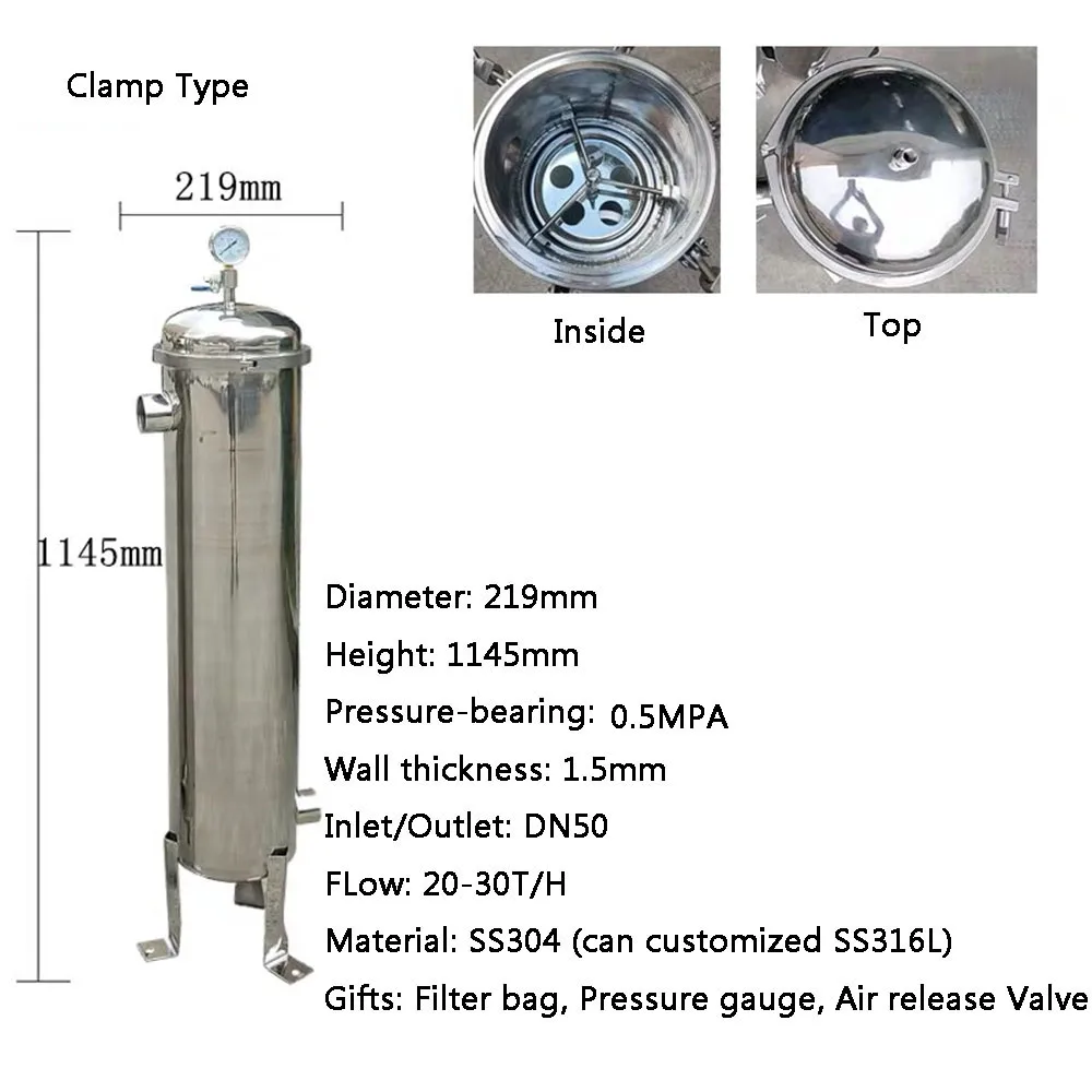 Imagem -06 - Filtro Sanitário tipo Bolsa Ss304. Filtro Industrial de Alto Fluxo com Bolsa Única para Água Suco Óleo Químico.