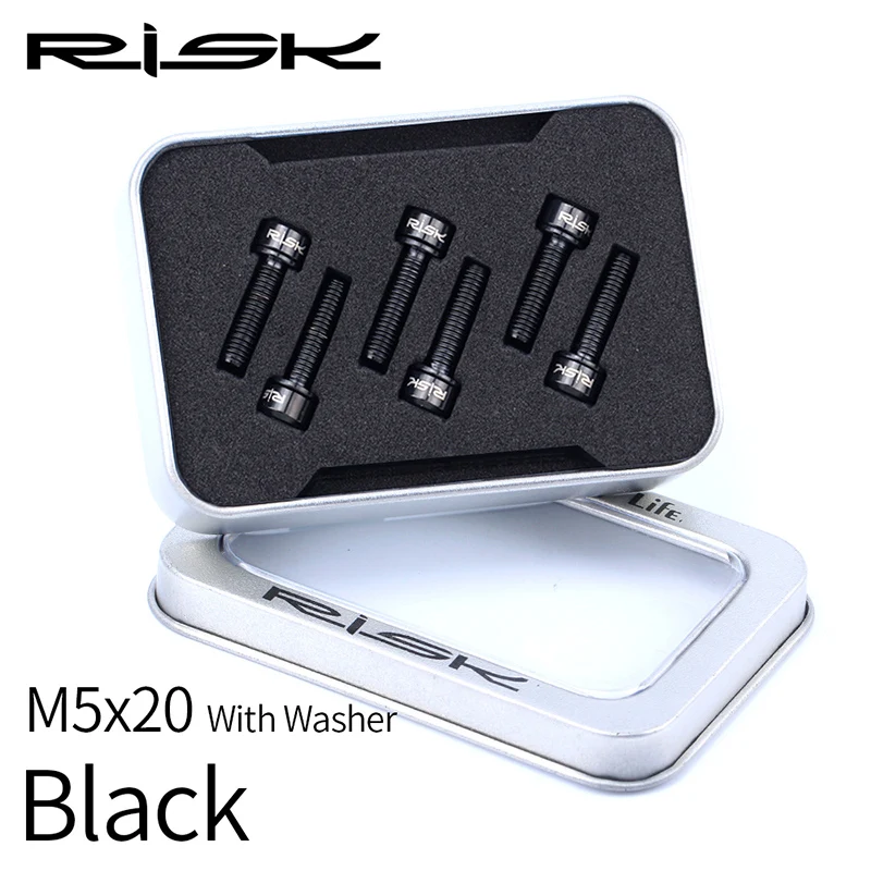 RISK Cycling Bolts with Gasket Gold Blac 6pcs M5*18 M5*20 Stem Fixing Bolts With Washer Titanium Alloy Fixed Screw for Bike Stem