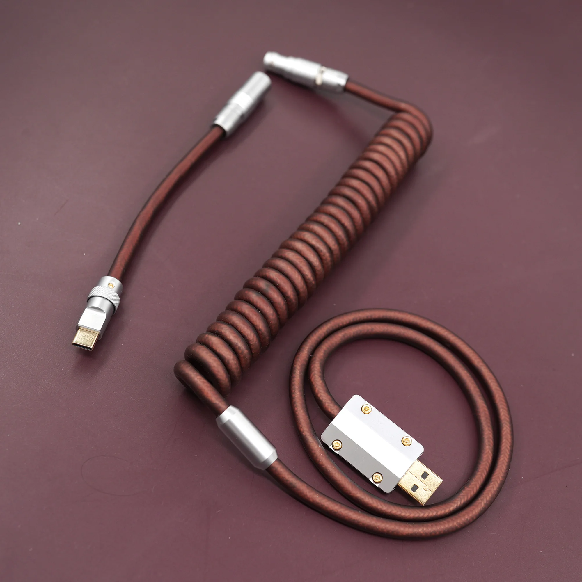 

GeekCable handmade custom keyboard cable Type-C rubber data cable with aviation plug wine brown red