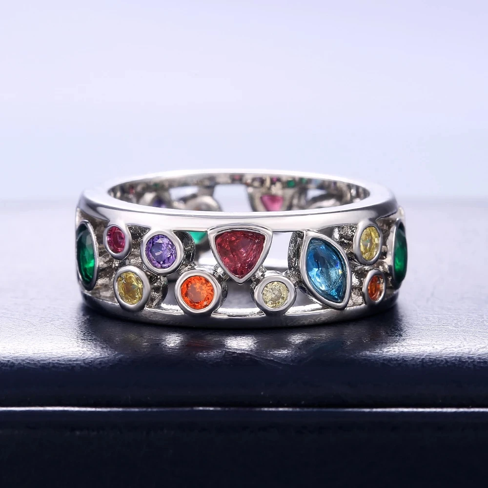 925 Sterling Silver Vintage Colorful Crystal Promise Rings For Women Girls Party Luxury Designer Jewelry Wholesale